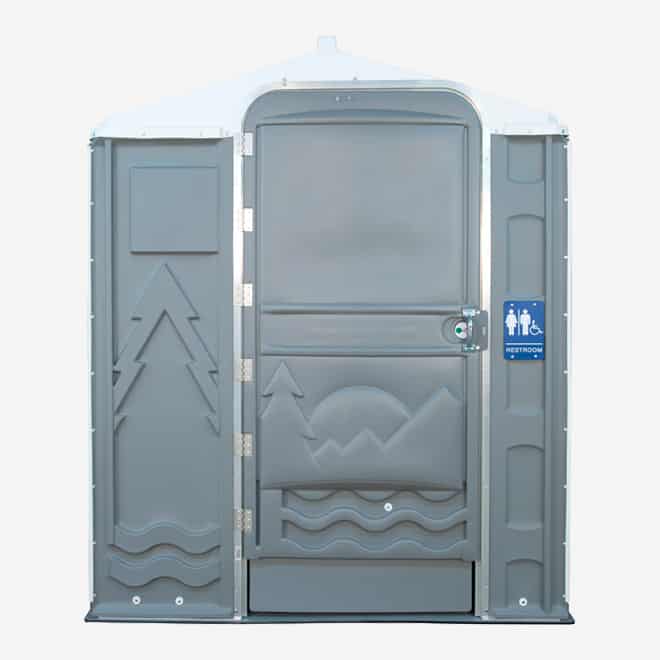 polyportables senator grey portable toilet front view