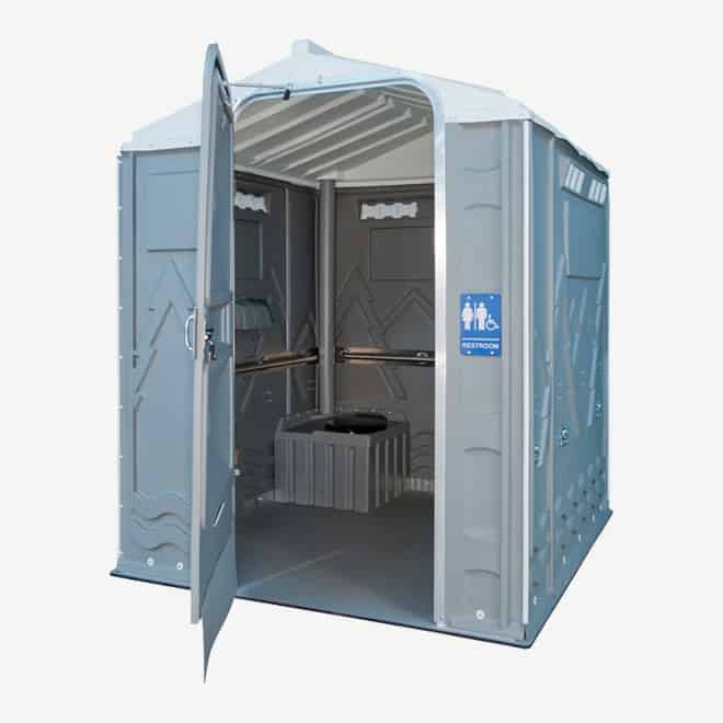 polyportables super senator portable toilet door open perspective view